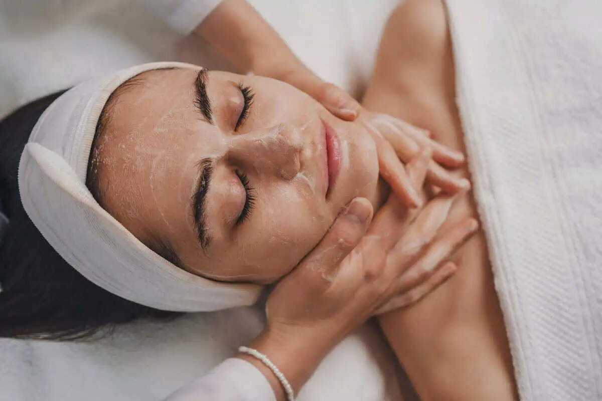 Woman receiving a seasonal facial treatment at Liv Aesthetics in New Fairfield CT